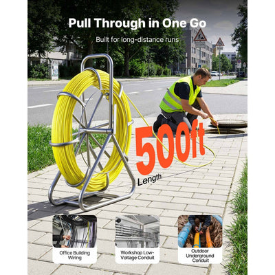 Vevor Fish Tape 500' Fiberglass Duct Rodder Wire Puller with Stand New ...