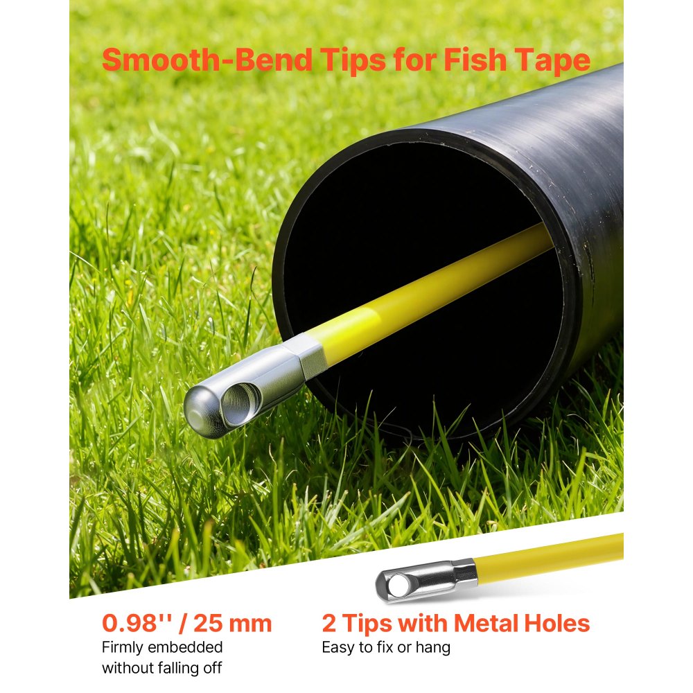 VEVOR Fish Tape Fiberglass, 500FT 6.3MM, Duct Rodder Fishtape Wire Puller with Stand, 1/4-Inch Cable Running Rod, Marked Every 5 Feet, Fishing Tools for Walls and Electrical Conduit, Non-Conductive