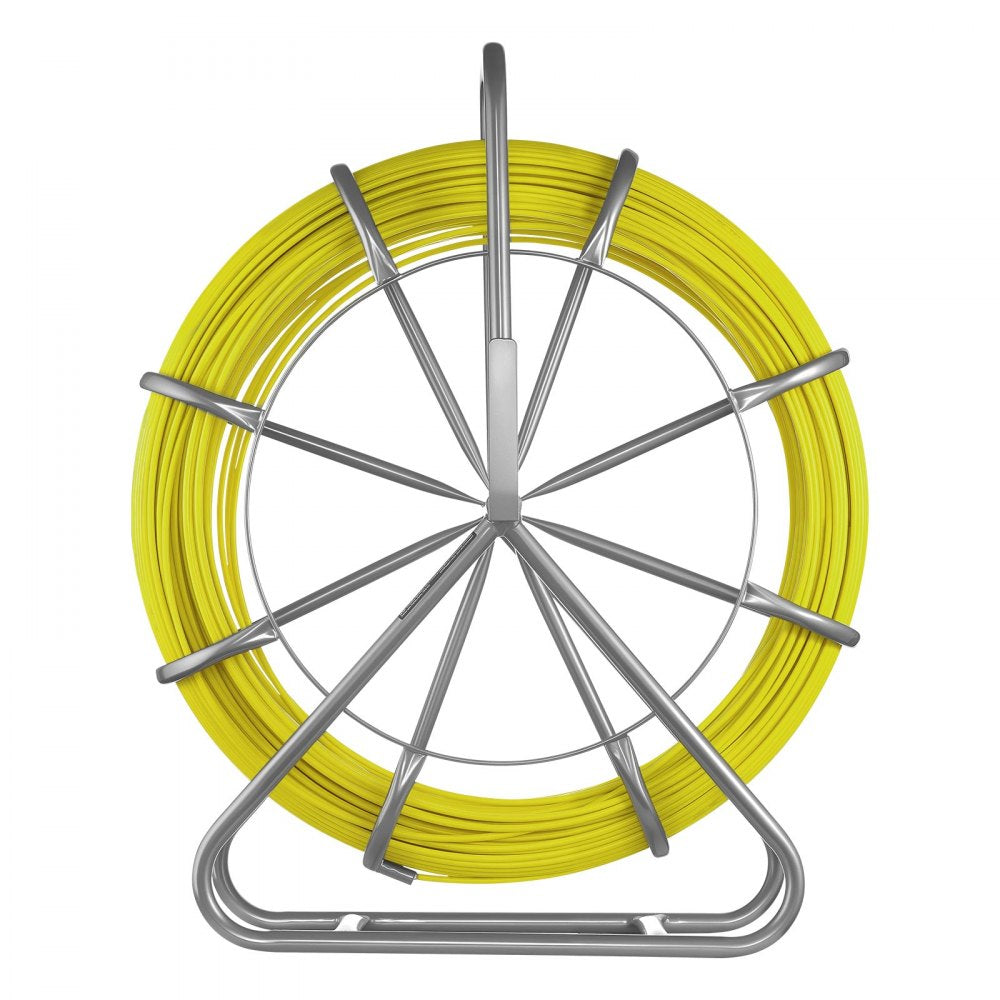 VEVOR Fish Tape Fiberglass, 500FT 6.3MM, Duct Rodder Fishtape Wire Puller with Stand, 1/4-Inch Cable Running Rod, Marked Every 5 Feet, Fishing Tools for Walls and Electrical Conduit, Non-Conductive