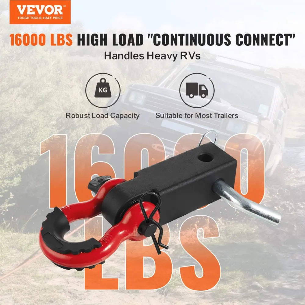 VEVOR Shackle Hitch Receiver, Fits 2" Receivers, 52900 lbs Breaking Strength, D Ring Shackle with Trailer Hitch Lock Pin, Heavy Duty Towing Accessories for Trucks, Jeeps, Off-Road Vehicle Recovery