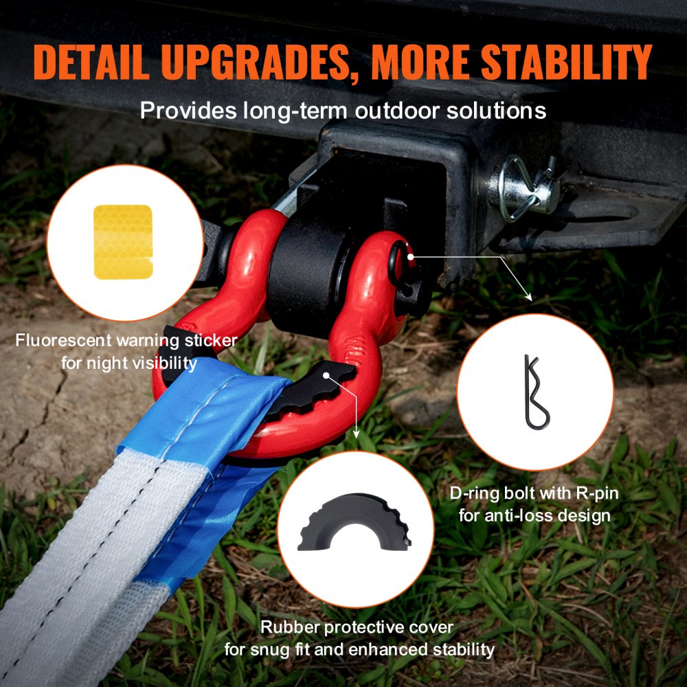 VEVOR Shackle Hitch Receiver 2", 66000 lbs Breaking Strength, D Ring Shackle with Trailer Hitch Lock Pin, Heavy Duty Towing Accessories for Trucks, Jeeps, Off-Road Vehicle Recovery, Aluminum Alloy