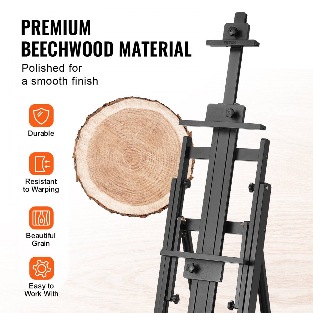 VEVOR Studio H-Frame Easel, Holds Canvas Art up to 77", Beechwood Artists Easel for Painting with Bottom Tray, Double Canvas Position, 22 lbs Load Capacity Studio Easel, Adjustable Art Painting Easel
