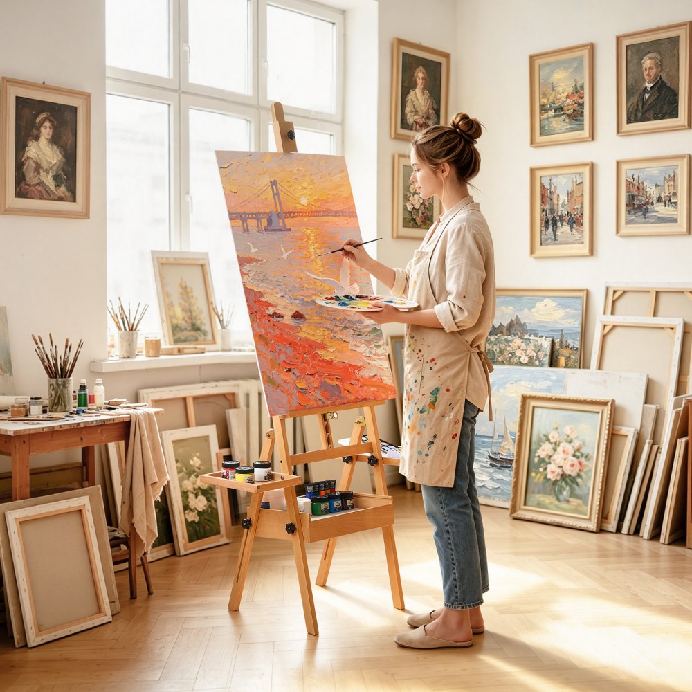VEVOR Studio H-Frame Easel Holds Canvas Up to 35.43" Solid Beech Wood Frame, For Artists Painting, Adjustable Height & Angle, Multi-Function Wooden Art Easel with Storage Box & Trays, Natural Color