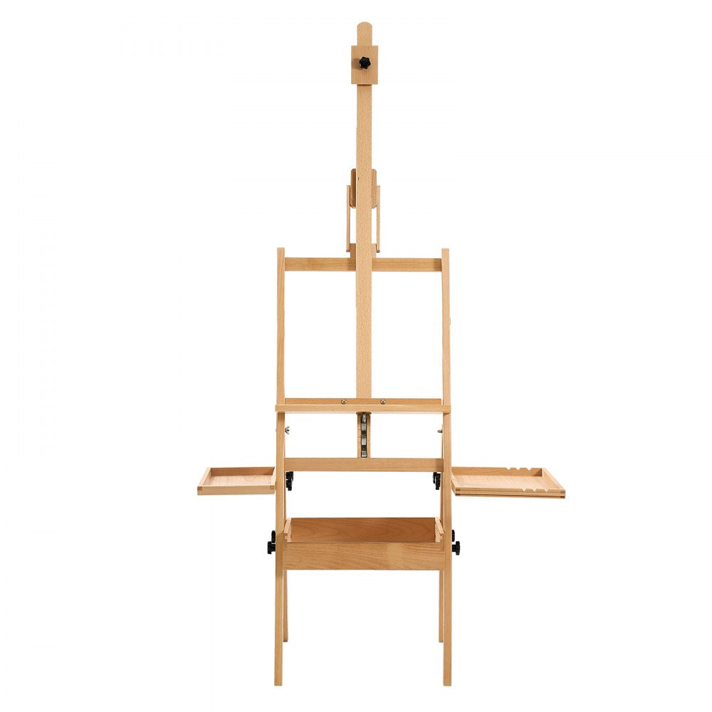 VEVOR Studio H-Frame Easel Holds Canvas Up to 35.43" Solid Beech Wood Frame, For Artists Painting, Adjustable Height & Angle, Multi-Function Wooden Art Easel with Storage Box & Trays, Natural Color