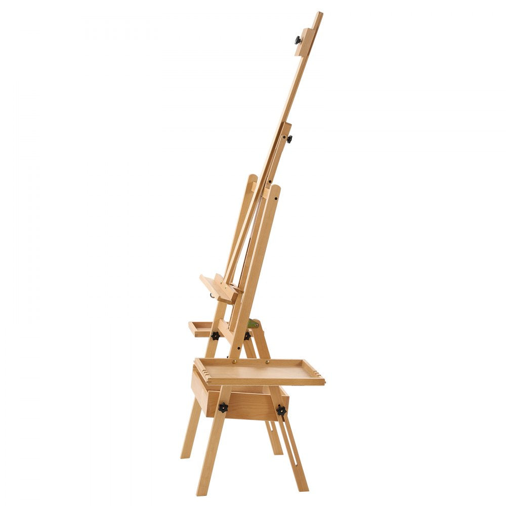 VEVOR Studio H-Frame Easel Holds Canvas Up to 35.43" Solid Beech Wood Frame, For Artists Painting, Adjustable Height & Angle, Multi-Function Wooden Art Easel with Storage Box & Trays, Natural Color
