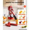 VEVOR Manual Citrus Juicer, 15" Tall Hand Press Orange Juicer, Manual Fresh Juice Extractor for Lemon Pomegranate Grapefruit, Heavy-Duty Cast Iron, Easy to Clean, Home & Commercial Use, Red