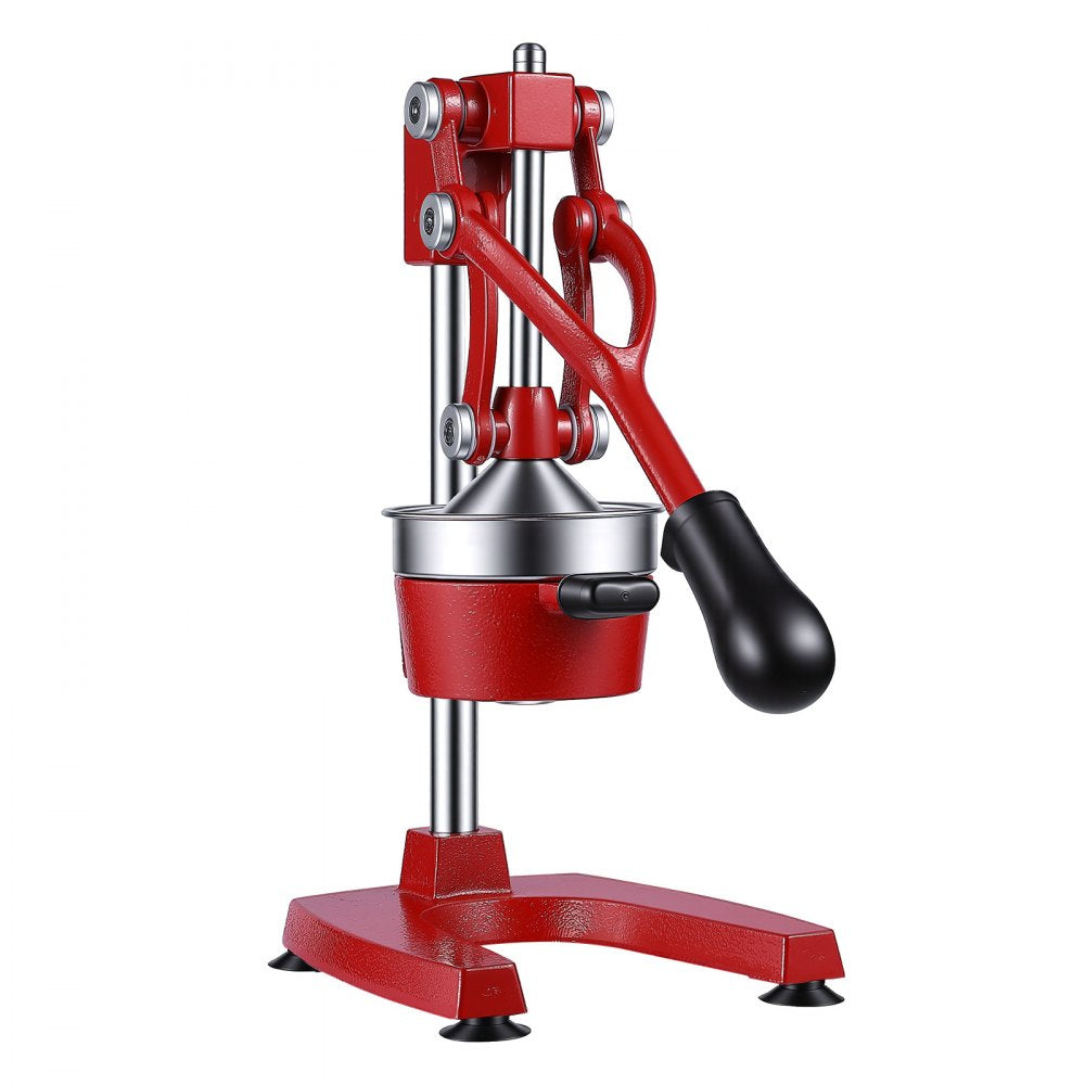VEVOR Manual Citrus Juicer, 15" Tall Hand Press Orange Juicer, Manual Fresh Juice Extractor for Lemon Pomegranate Grapefruit, Heavy-Duty Cast Iron, Easy to Clean, Home & Commercial Use, Red