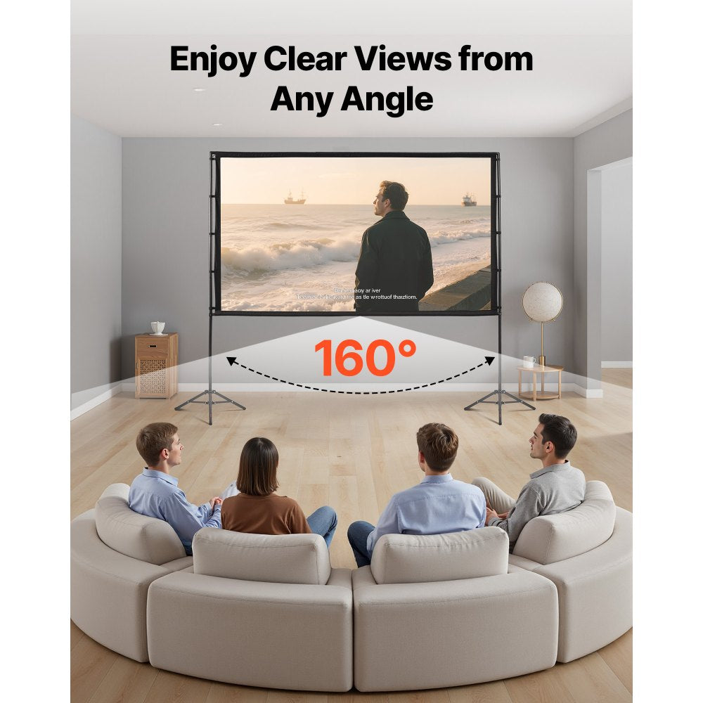 VEVOR Projector Screen with Stand, 100 Inch 160° Wide Angle Indoor Outdoor Projection Screen, 16:9 4K HD Wrinkleless Portable Dual-Tripod Screens with Carry Bag, for Movie Home Theater Presentation