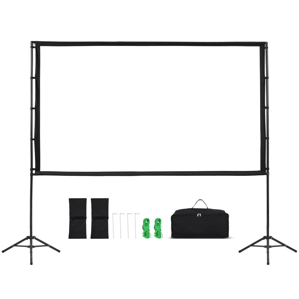 VEVOR Projector Screen with Stand, 100 Inch 160° Wide Angle Indoor Outdoor Projection Screen, 16:9 4K HD Wrinkleless Portable Dual-Tripod Screens with Carry Bag, for Movie Home Theater Presentation