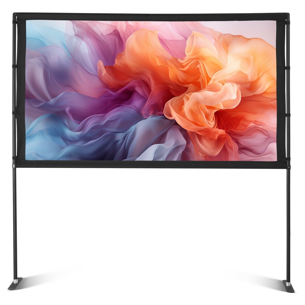 VEVOR Projector Screen with Stand, 80 Inch 160° Wide Angle Indoor Outdoor Projection Screen, 16:9 4K HD Wrinkleless Portable Dual-Stand Screens with Carry Bag, for Movie Home Theater Presentation