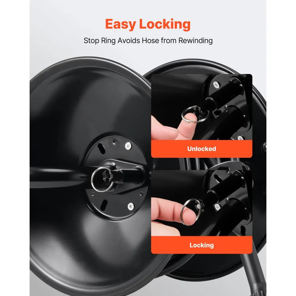 VEVOR Pressure Washer Hose Reel, 50 ft x 3/8 inch Heavy-Duty Steel Bracket-Mounted Pressure Hose Reel, Wall/Floor/Truck Mount, 4000PSI Max, Manual Power Hand Crank for Car/Floor Washing,Garden