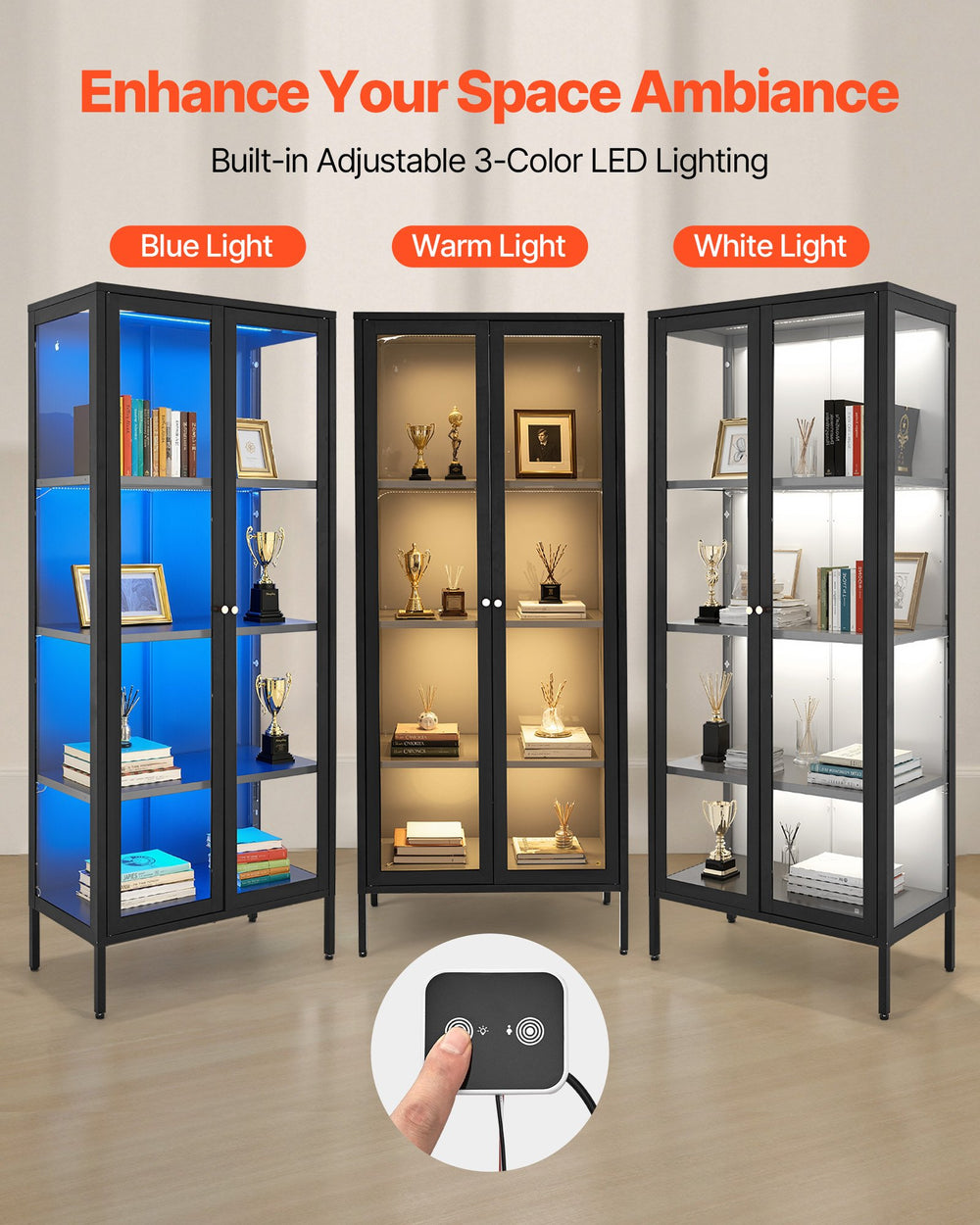 Built-in adjustable 3-color LED lighting: blue, warm, white (lifestyle image)