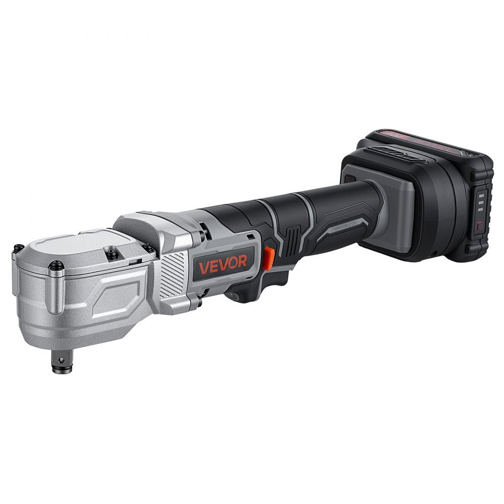 VEVOR Right Angle Drill 1/2 in Square Drive 90 Degree Cordless Angle Drill, For Cabinets, Corners, Frames, Tight Spaces, Brushless Motor, Adjustable Speed, LED Lighting, with 2 Batteries and Charger