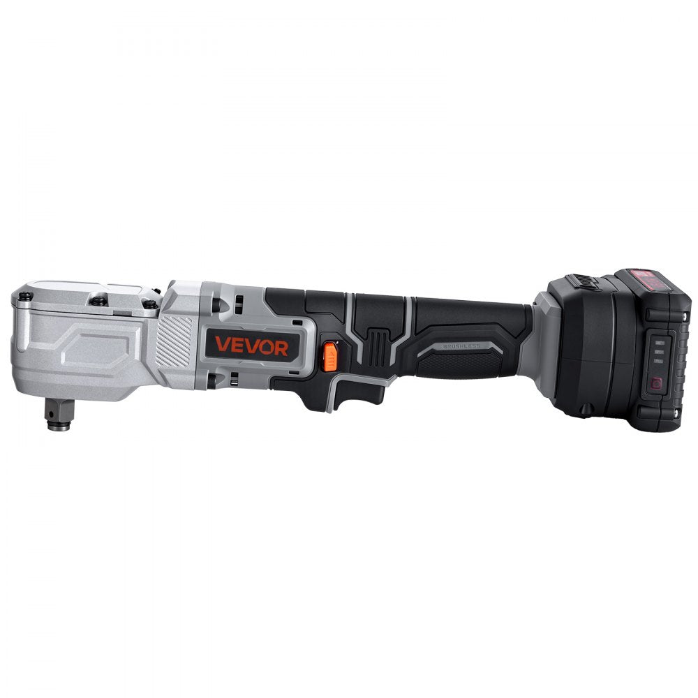 VEVOR Right Angle Drill 1/2 in Square Drive 90 Degree Cordless Angle Drill, For Cabinets, Corners, Frames, Tight Spaces, Brushless Motor, Adjustable Speed, LED Lighting, with 2 Batteries and Charger