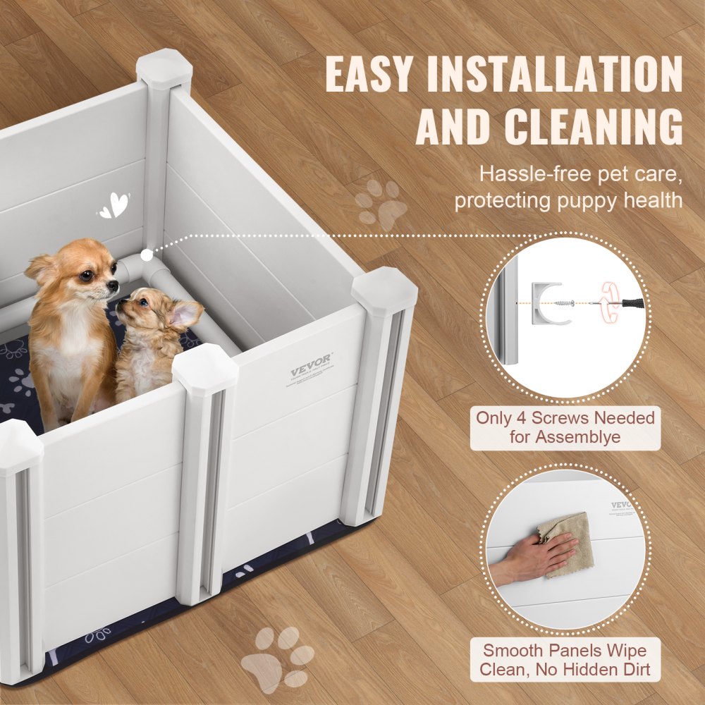 VEVOR Dog Whelping Box, 28.3 x 28.3 x 18.1in Whelping Box for Dogs and Puppies, Whelping Pen for Puppies, Dog Birthing Box with Rails and Washable Pee Pad, Whelping Box for Small Breed Dogs, White