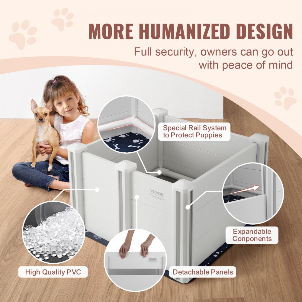 VEVOR Dog Whelping Box, 28.3 x 28.3 x 18.1in Whelping Box for Dogs and Puppies, Whelping Pen for Puppies, Dog Birthing Box with Rails and Washable Pee Pad, Whelping Box for Small Breed Dogs, White