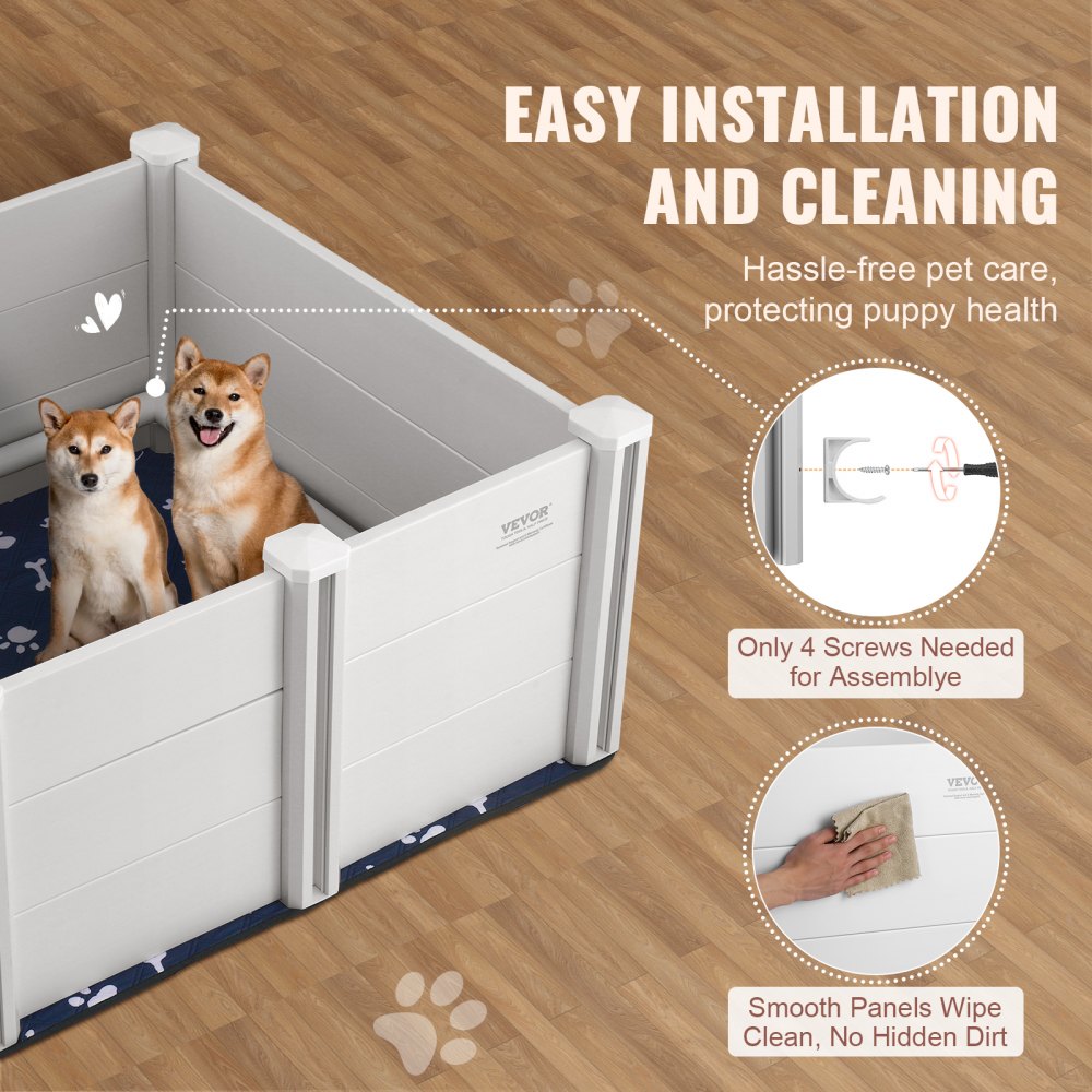 VEVOR Dog Whelping Box, 38.6 x 38.6 x 18.1in Whelping Box for Dogs and Puppies, Whelping Pen for Puppies, Dog Birthing Box with Rails and Washable Pee Pad, Whelping Box for Medium Breed Dogs, White