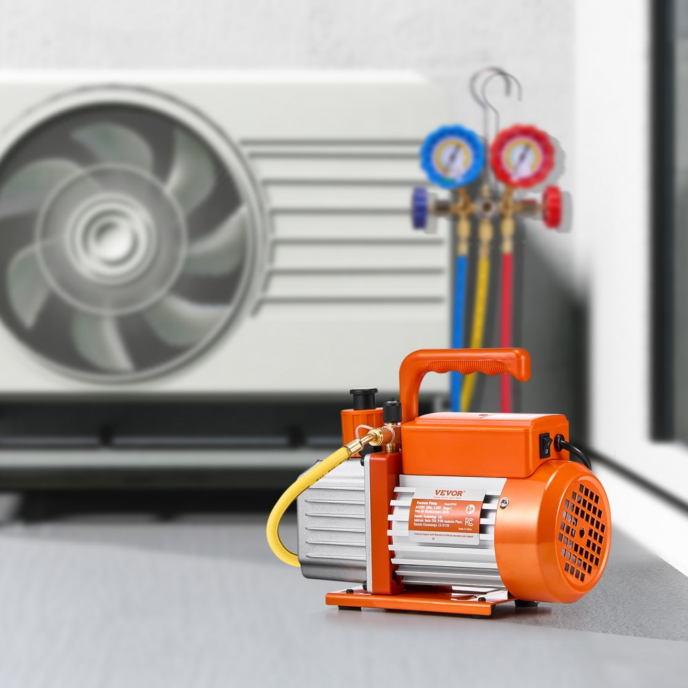 VEVOR Vacuum Pump, 5 CFM, HVAC Single Stage Rotary Vane Vacuum Pump, for R134a R22 R410a Systems, Auto AC Vacuum Pump Kit with Oil Bottle, for Automotive Air Conditioner Maintenance Resin Degassing