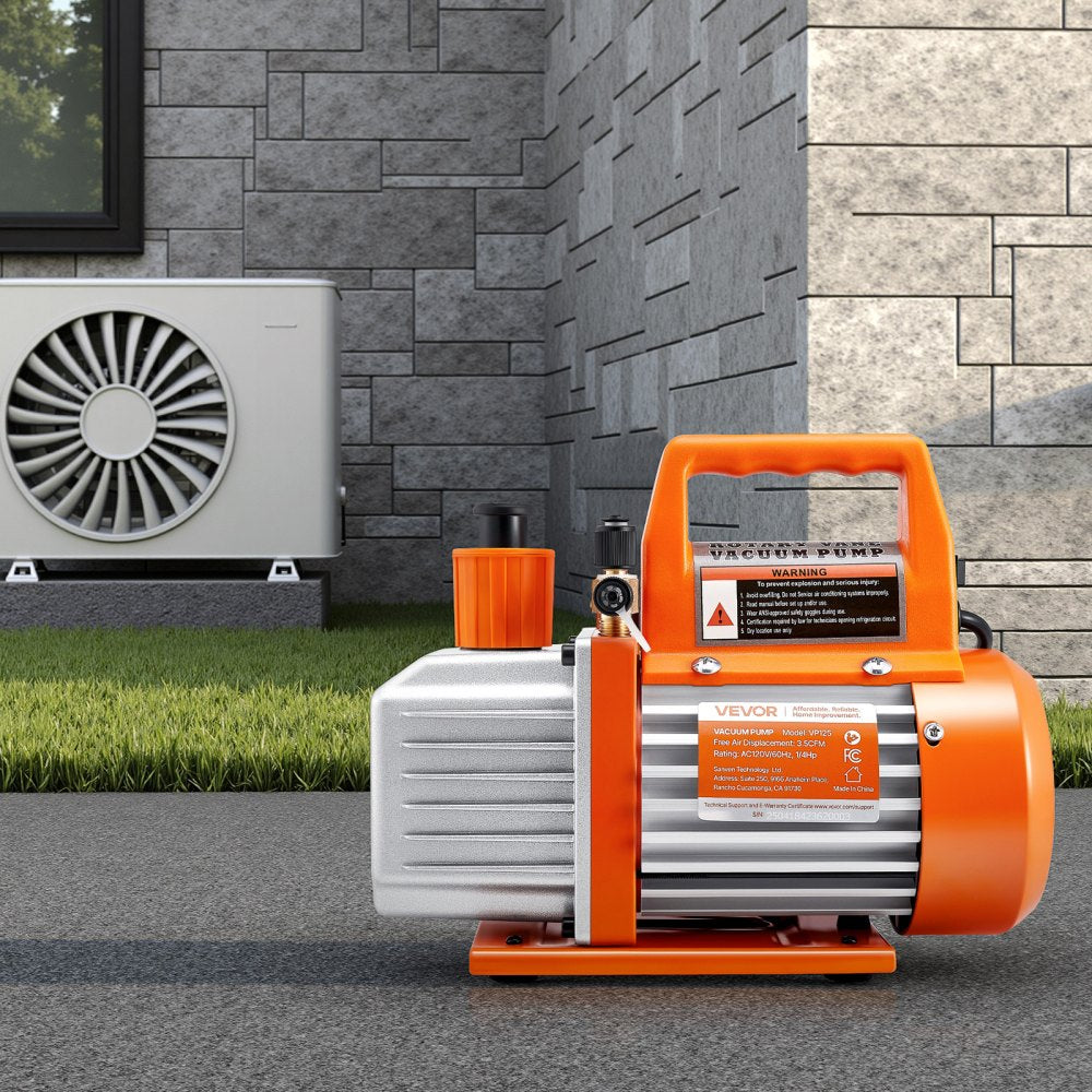 VEVOR Vacuum Pump, 3.5 CFM 1/4 HP, HVAC Single Stage Rotary Vane AC Vacuum Pump, for R134a R22 R410a Systems, with Oil Bottle, 1720 PRM, for Automotive Air Conditioner Maintenance Resin Degassing