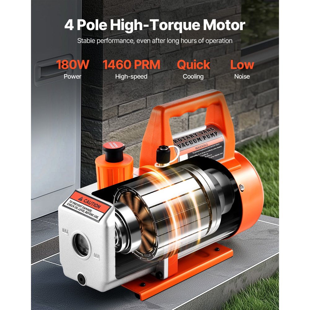 VEVOR Vacuum Pump, 3.5 CFM 1/4 HP, HVAC Single Stage Rotary Vane AC Vacuum Pump, for R134a R22 R410a Systems, with Oil Bottle, 1720 PRM, for Automotive Air Conditioner Maintenance Resin Degassing
