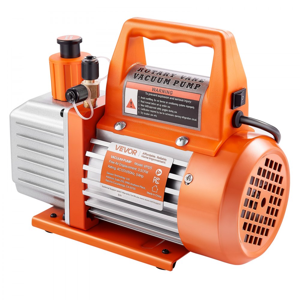 VEVOR Vacuum Pump, 3.5 CFM 1/4 HP, HVAC Single Stage Rotary Vane AC Vacuum Pump, for R134a R22 R410a Systems, with Oil Bottle, 1720 PRM, for Automotive Air Conditioner Maintenance Resin Degassing