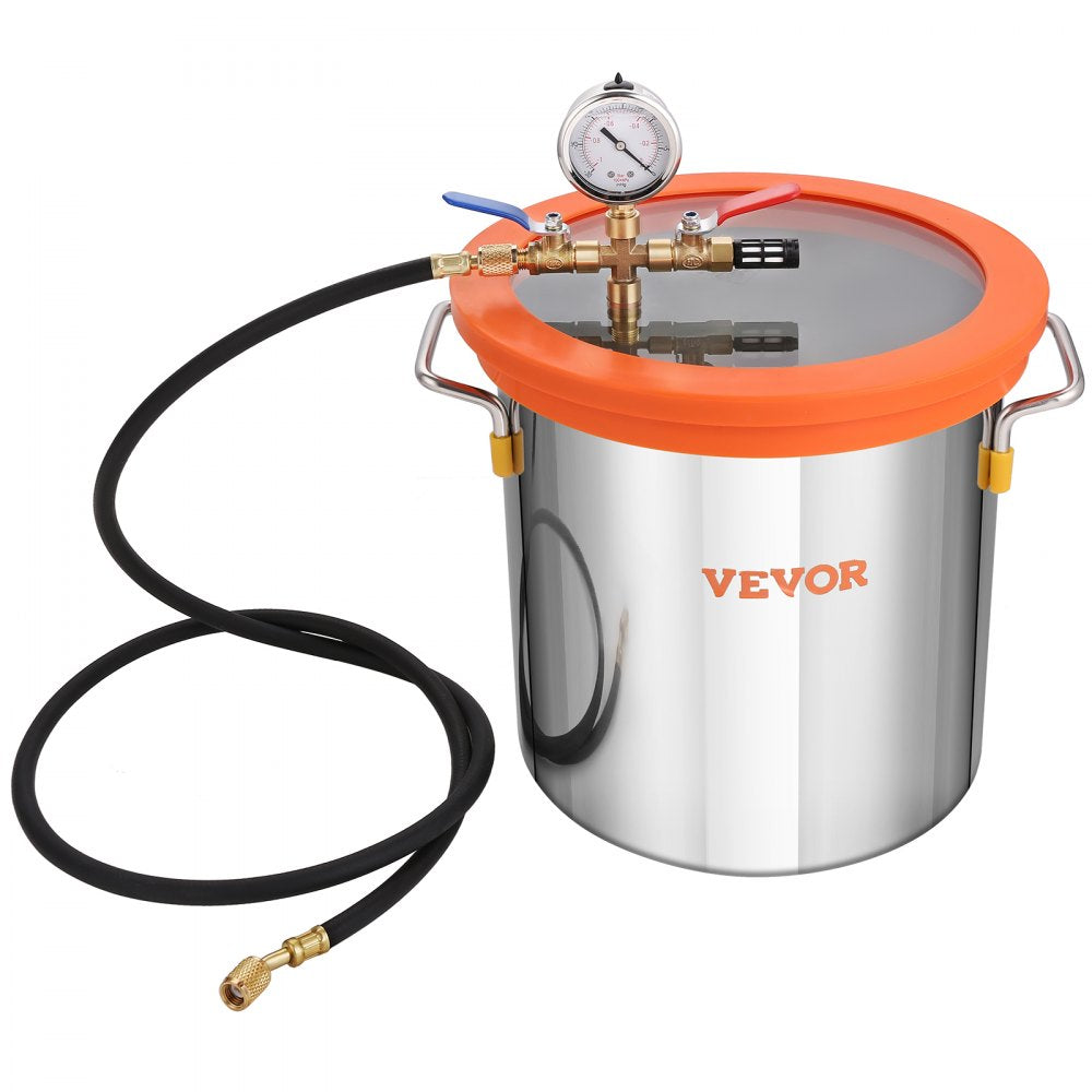 VEVOR 5 Gallon Vacuum Chamber and 3.5 CFM Pump Kit, Tempered Glass Lid Vacuum Degassing Chamber Kit, Single Stage Vacuum Pump with 250 ml Oil Bottle, for Stabilizing Wood, Degassing Silicones, Epoxies
