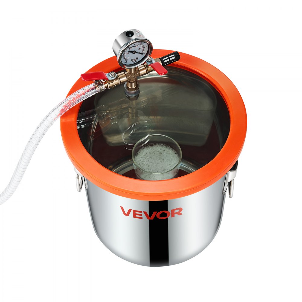 VEVOR 3 Gallon Vacuum Chamber with Pump, 3.5 CFM, Stainless Steel Degassing Chamber Kit, Single Stage Vacuum Pump, Tempered Glass Lid, 4.92 ft Hose, Oil, for Stabilizing Wood Degassing Silicone Resin