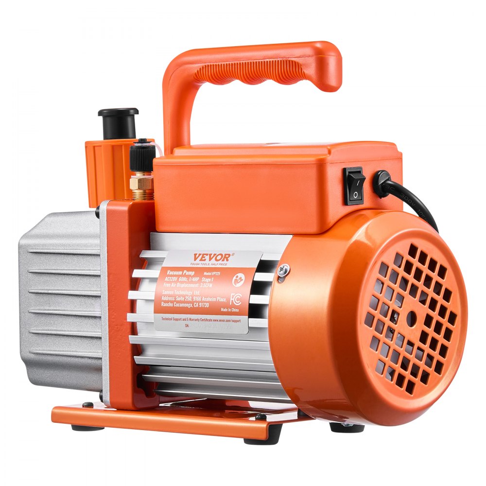 VEVOR 3.5 CFM AC Vacuum Pump and Gauge Set, Single Stage Rotary Vane HVAC Air Vacuum Pump, A/C Refrigerant Manifold Gauge Kit, with Hoses, for R134a, R12, R22, R502a, R410A, R404, R407C Refrigerants