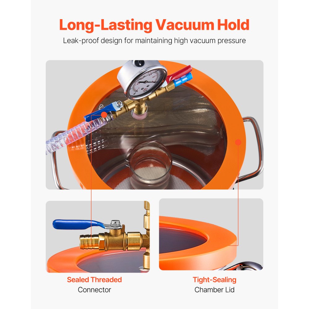 VEVOR 5 Gallon Vacuum Chamber and 3.5 CFM Pump Kit, Stainless Steel Chamber, Single Stage Vacuum Pump Degassing Chamber Kit, with Acrylic Lid, Oil, 4.92 ft Hose, for Degassing Resin Silicone Epoxies