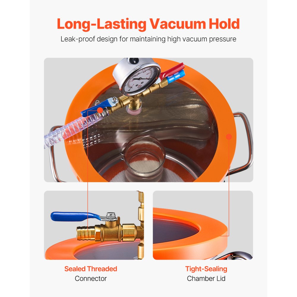 VEVOR 3 Gallon Vacuum Chamber and 3.5 CFM Pump Kit, Stainless Steel Chamber, Single Stage Vacuum Pump Degassing Chamber Kit, with Acrylic Lid, Oil, 4.92 ft Hose, for Degassing Resin Silicone Epoxies
