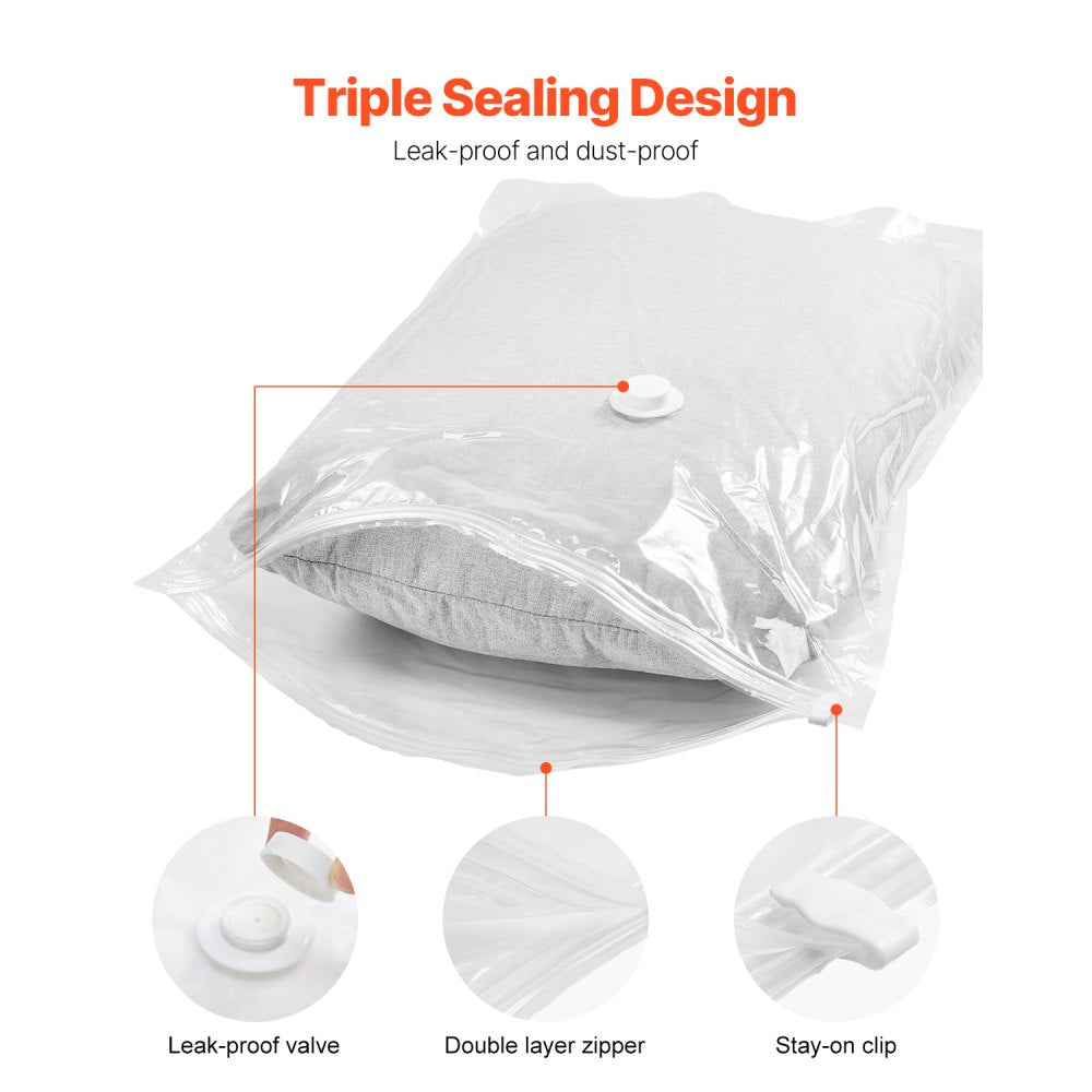VEVOR Vacuum Storage Bags, 15 Pack Space Saver Seal Bag(3 Jumbo/3 Large/3 Medium/3 Small/3 Roll), Compression Airtight Zipper Space Bags with Electric Pump, for Cloth, Bedding, Blanket, Pillow, Travel