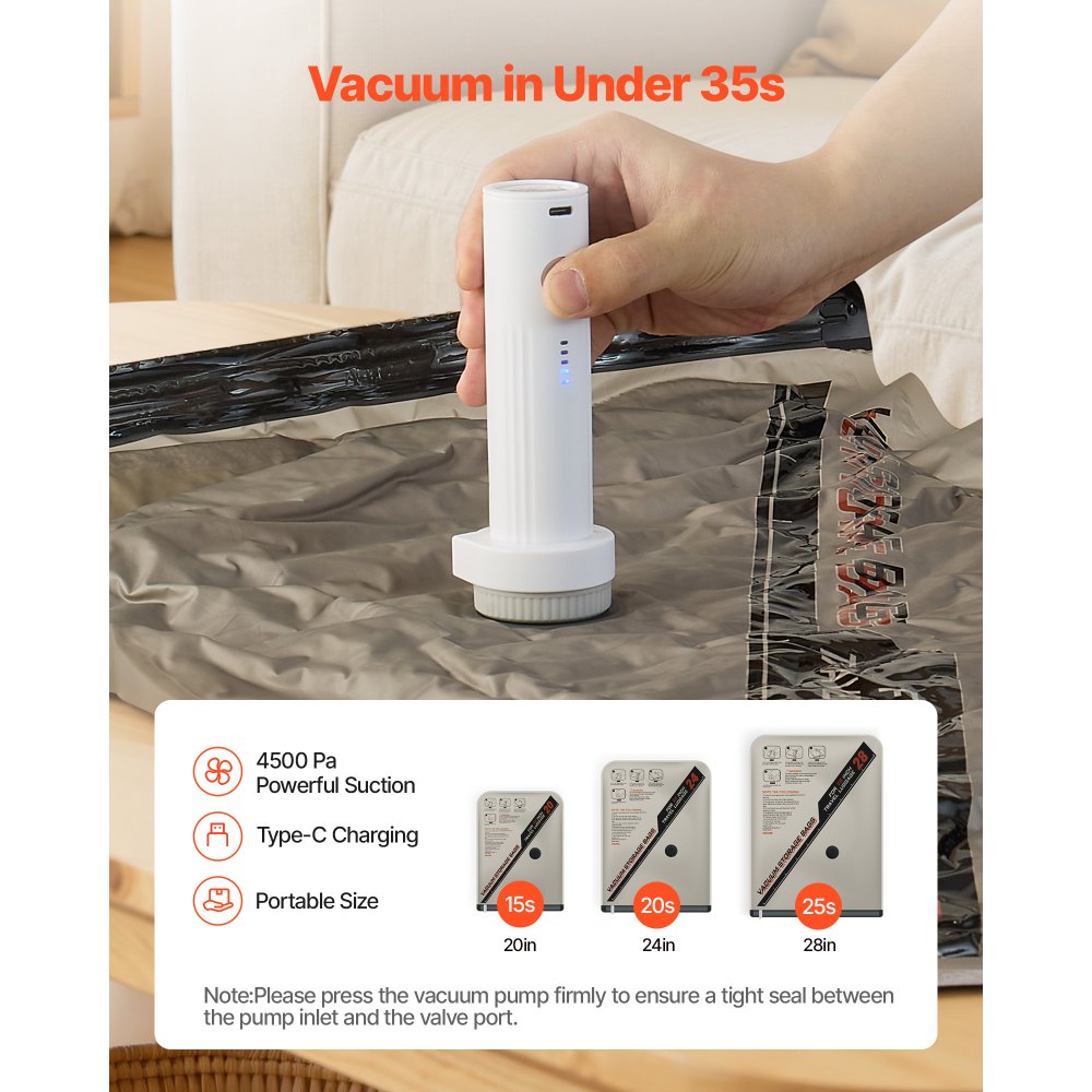 VEVOR Vacuum Storage Bags, 16 Pack Space Saver Vacuum Seal Bags for Clothing, with Pump and Charging Cable, Double Zipper Seal, Thickened PA and PE, Compression for Clothes Storage, Travel Luggage