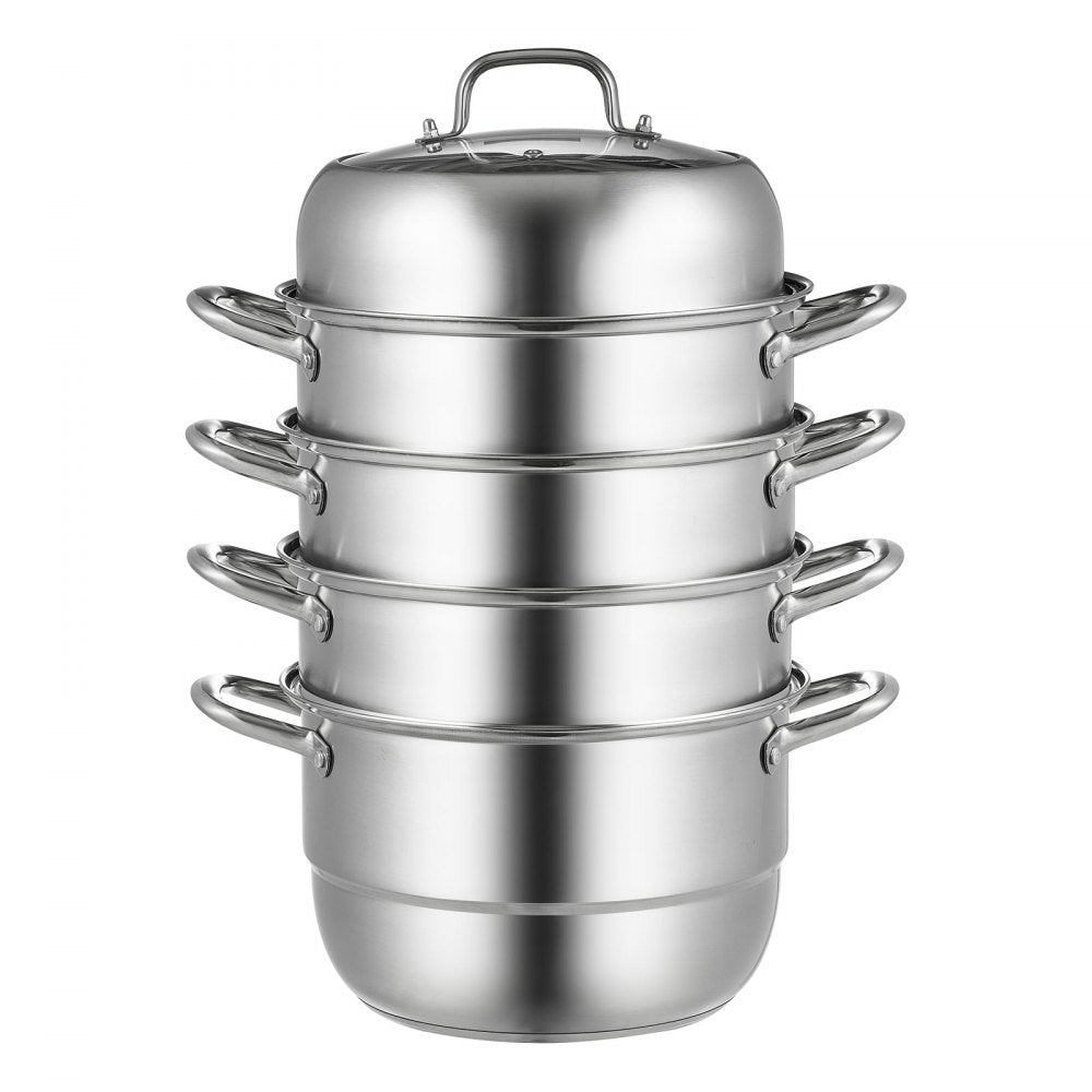 VEVOR Steamer Pot 11in/28cm, 5 Tier Steamer Pot for Cooking with 8.5QT Stock Pot, 3 Vegetable Steamers & 2 Steaming Trays, Food-Grade 304 Stainless Steel Food Steamer Cookware for Gas Electric Stove