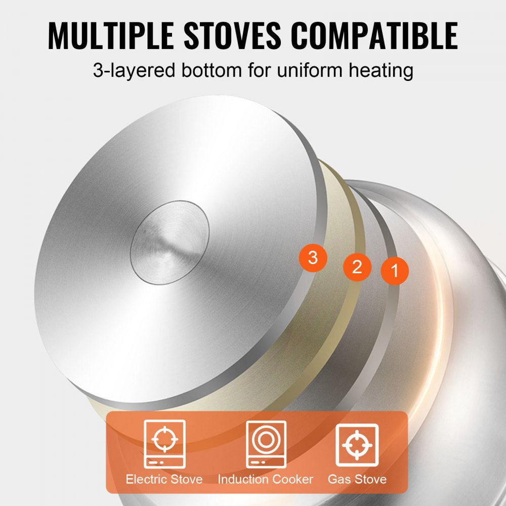 VEVOR Steamer Pot 11.8in/30cm, 5 Tier Steamer Pot for Cooking with 10QT Stock Pot, 3 Vegetable Steamers & 2 Steaming Trays, Food-Grade 304 Stainless Steel Food Steamer Cookware for Gas Electric Stove