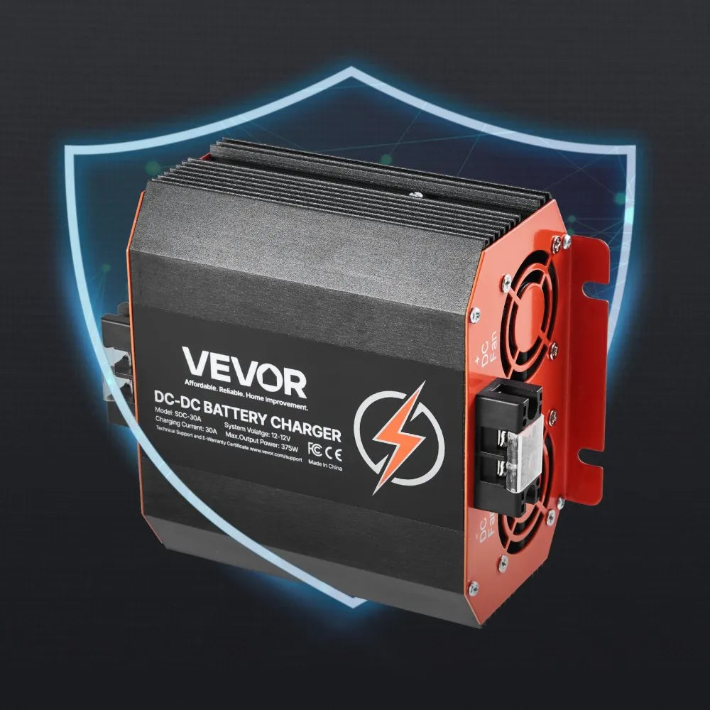 VEVOR 12V 30A DC to DC Battery Charger, 375W, On-Board Battery Charger for Lead-Acid, Lithium, AGM, GEL, and Flooded Batteries, Smart Multi-Stage Charging, for RVs, Commercial Vehicles, Boats, Yachts