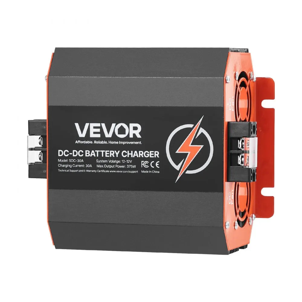 VEVOR 12V 30A DC to DC Battery Charger, 375W, On-Board Battery Charger for Lead-Acid, Lithium, AGM, GEL, and Flooded Batteries, Smart Multi-Stage Charging, for RVs, Commercial Vehicles, Boats, Yachts