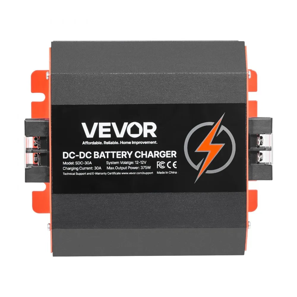 VEVOR 12V 30A DC to DC Battery Charger, 375W, On-Board Battery Charger for Lead-Acid, Lithium, AGM, GEL, and Flooded Batteries, Smart Multi-Stage Charging, for RVs, Commercial Vehicles, Boats, Yachts