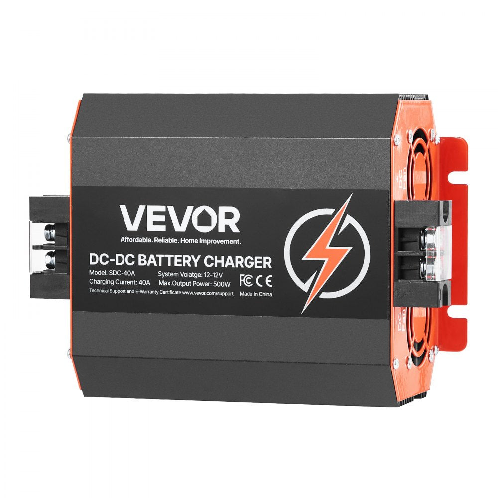 VEVOR 12V 40A DC to DC Battery Charger, 500W, On-Board Battery Charger for Lead-Acid, Lithium, AGM, GEL, and Flooded Batteries, Smart Multi-Stage Charging, for RVs, Commercial Vehicles, Boats, Yachts