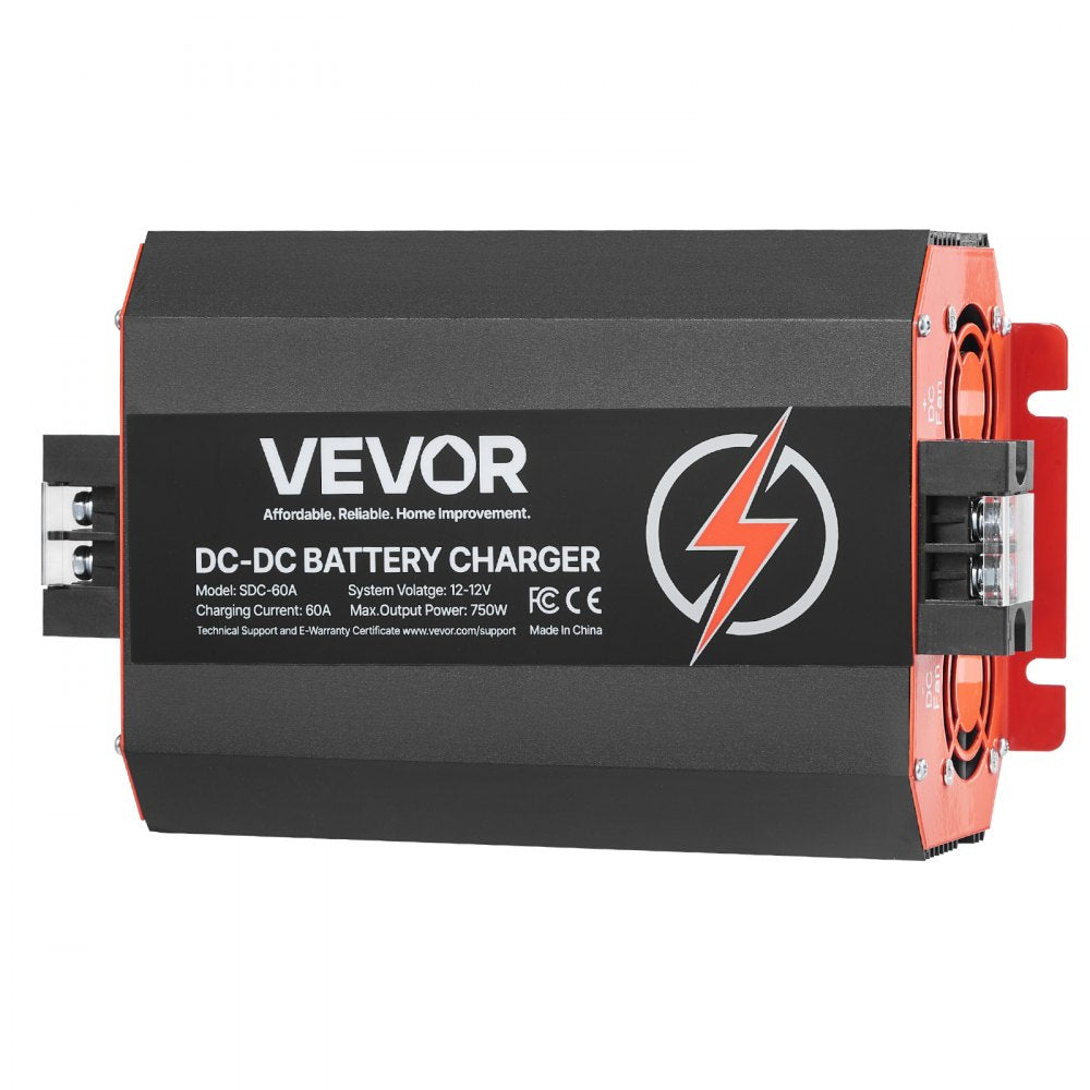 VEVOR 12V 60A DC to DC Battery Charger, 750W, On-Board Battery Charger for Lead-Acid, Lithium, AGM, GEL, and Flooded Batteries, Smart Multi-Stage Charging, for RVs, Commercial Vehicles, Boats, Yachts