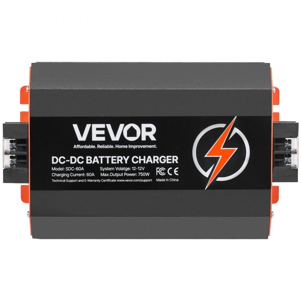 VEVOR 12V 60A DC to DC Battery Charger, 750W, On-Board Battery Charger for Lead-Acid, Lithium, AGM, GEL, and Flooded Batteries, Smart Multi-Stage Charging, for RVs, Commercial Vehicles, Boats, Yachts