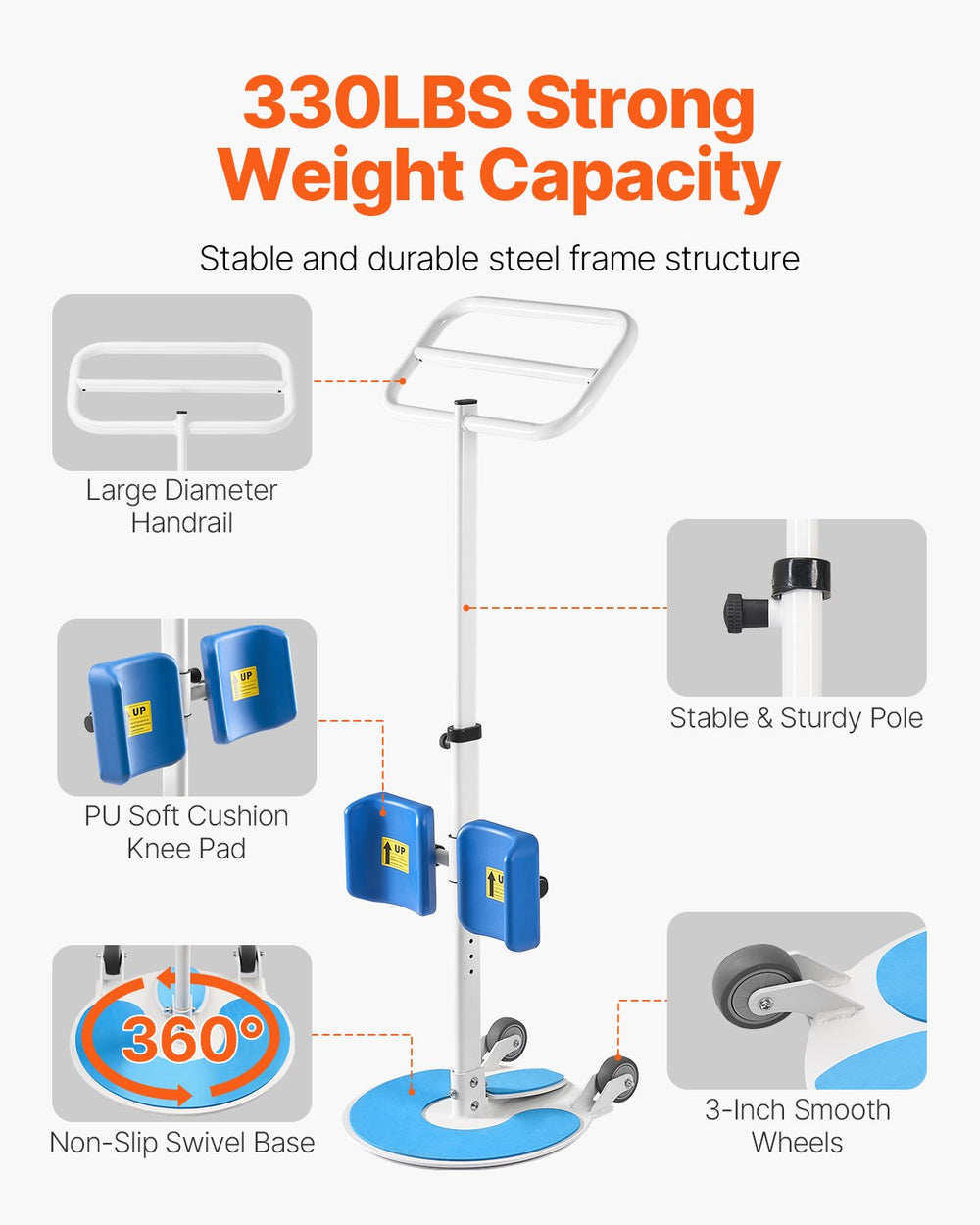 VEVOR standing assist aid - 330 lbs weight capacity and component callouts