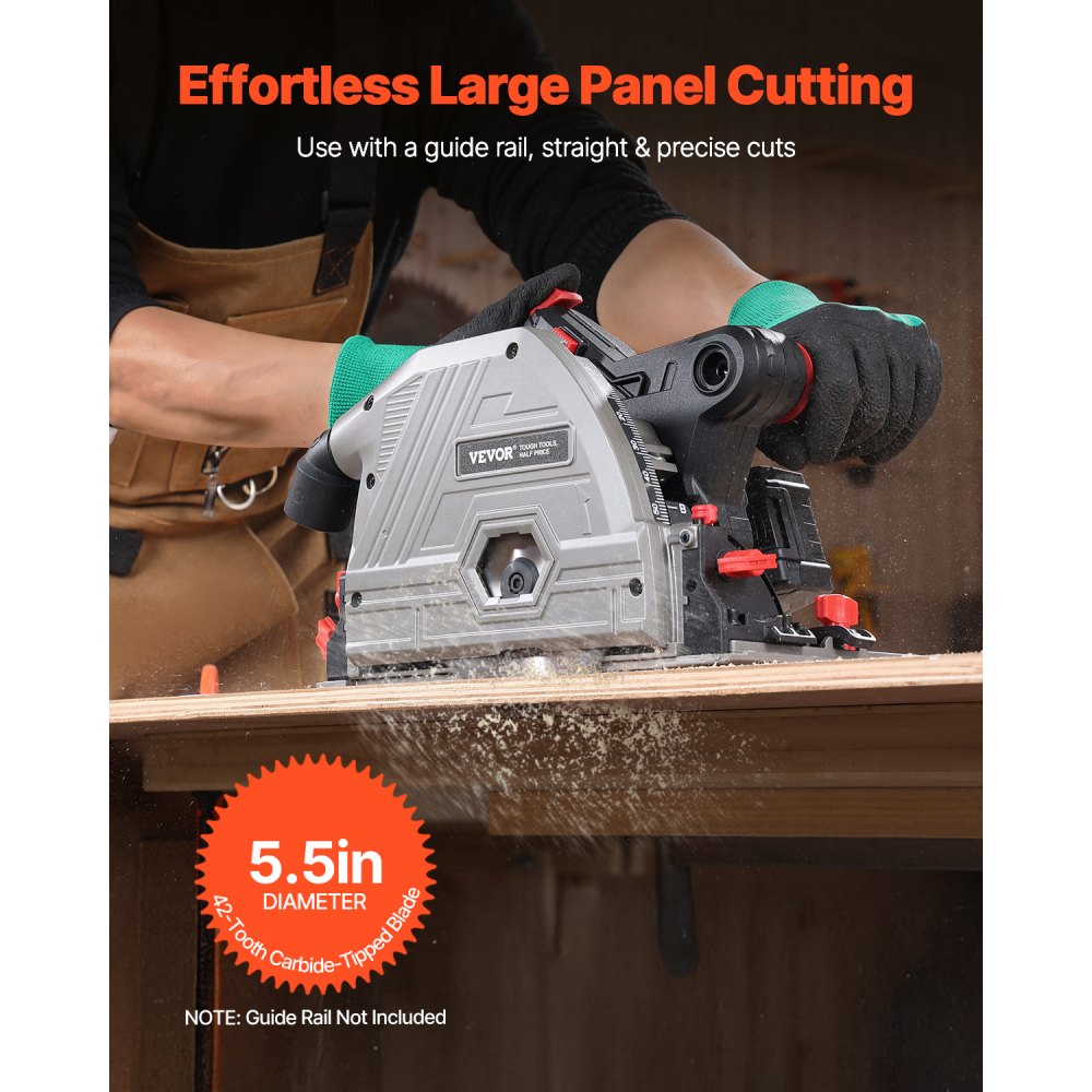 VEVOR Cordless Track Saw, 5-1/2 in Blade, Brushless Plunge Circular Saw Kit, Tracksaw with Hard Case, 2.05 in Cutting Depth, for Wood, Plastic, Metal, Compatible with Makita Batteries (Tool Only)