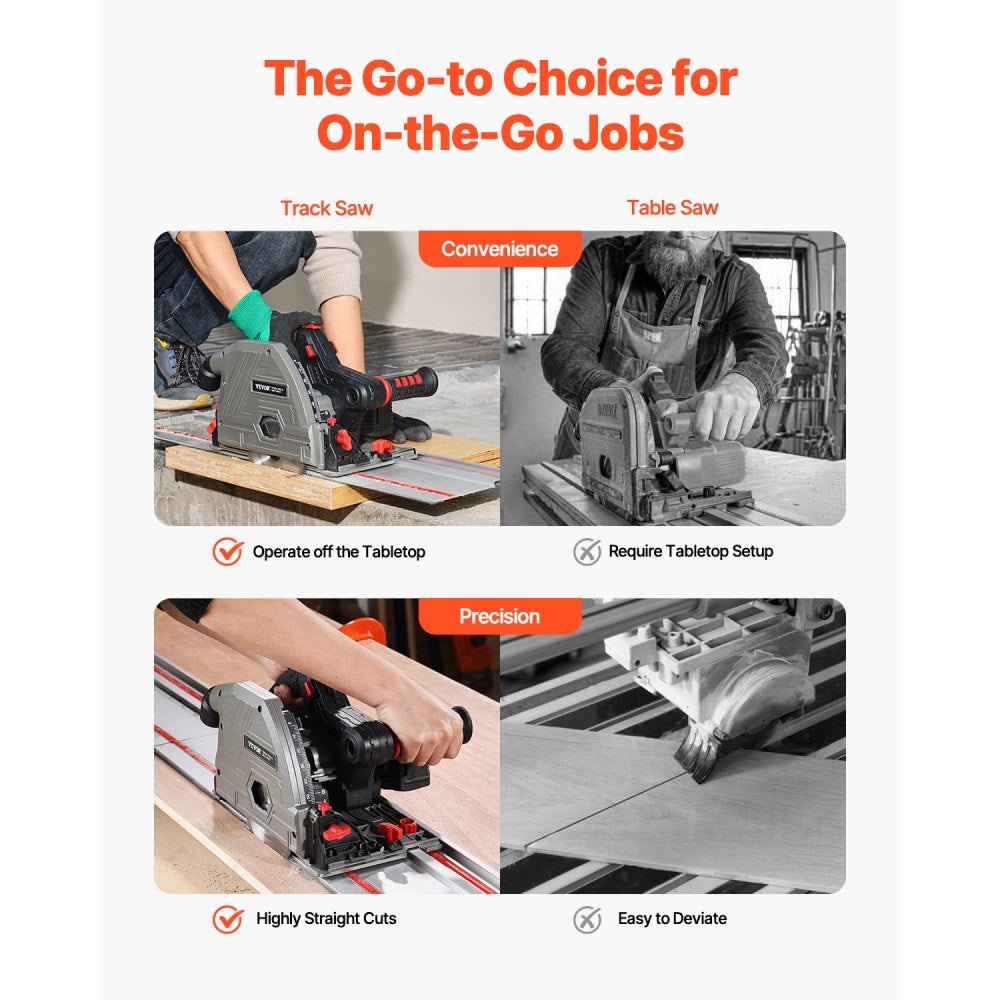 VEVOR Cordless Track Saw, 5-1/2 in Blade, Brushless Plunge Circular Saw Kit, Tracksaw with Hard Case, 2.05 in Cutting Depth, for Wood, Plastic, Metal, Compatible with Makita Batteries (Tool Only)