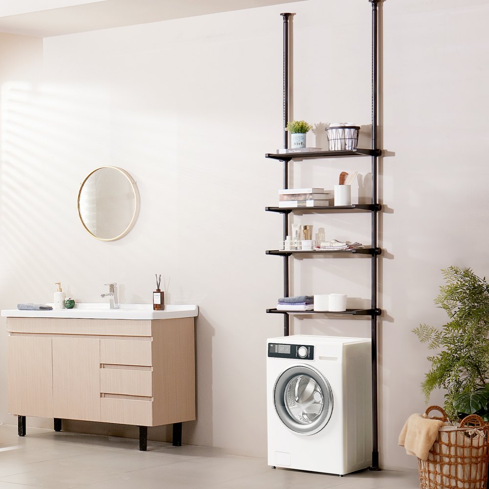 VEVOR Over the Toilet Storage, 4-Tier Adjustable Over Toilet Bathroom Organizer, Low-carbon Steel 53"-132" Tall Storage Shelf Rack, Easy Assembly Laundry Space Saver, for Small Rooms, Fit Most Toilets