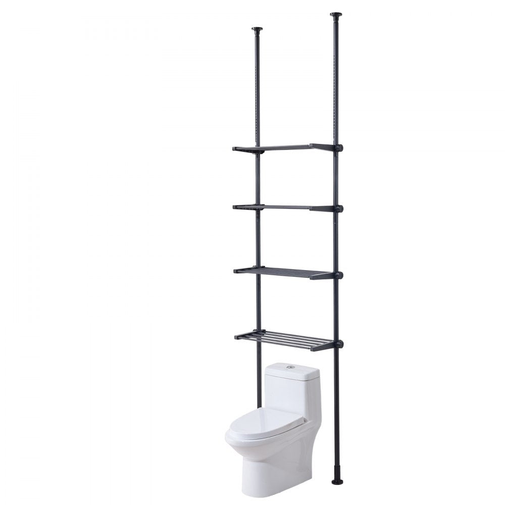 VEVOR Over the Toilet Storage, 4-Tier Adjustable Over Toilet Bathroom Organizer, Low-carbon Steel 53"-132" Tall Storage Shelf Rack, Easy Assembly Laundry Space Saver, for Small Rooms, Fit Most Toilets