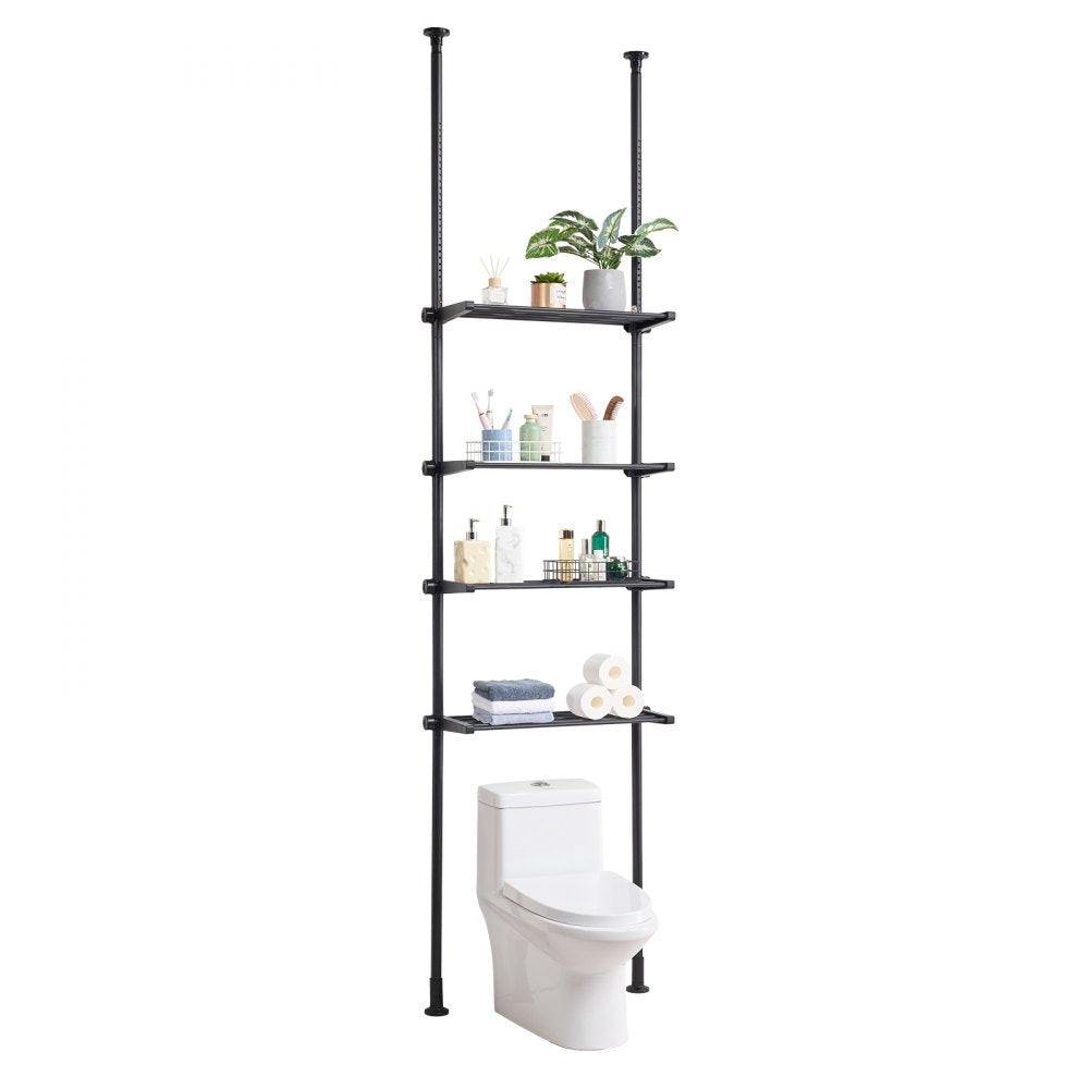 VEVOR Over the Toilet Storage, 4-Tier Adjustable Over Toilet Bathroom Organizer, Low-carbon Steel 53"-132" Tall Storage Shelf Rack, Easy Assembly Laundry Space Saver, for Small Rooms, Fit Most Toilets