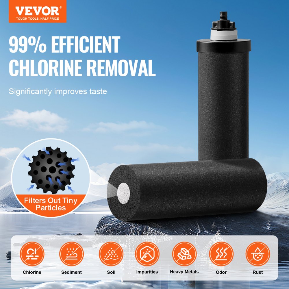 VEVOR Gravity-fed Water Filter System, 2.25G 304 Stainless-Steel Countertop System, Water Filtration System, Reduces Lead and up to 99% of Chlorine, with 2 Carbon Filters & Spigot, for Home Camping RV