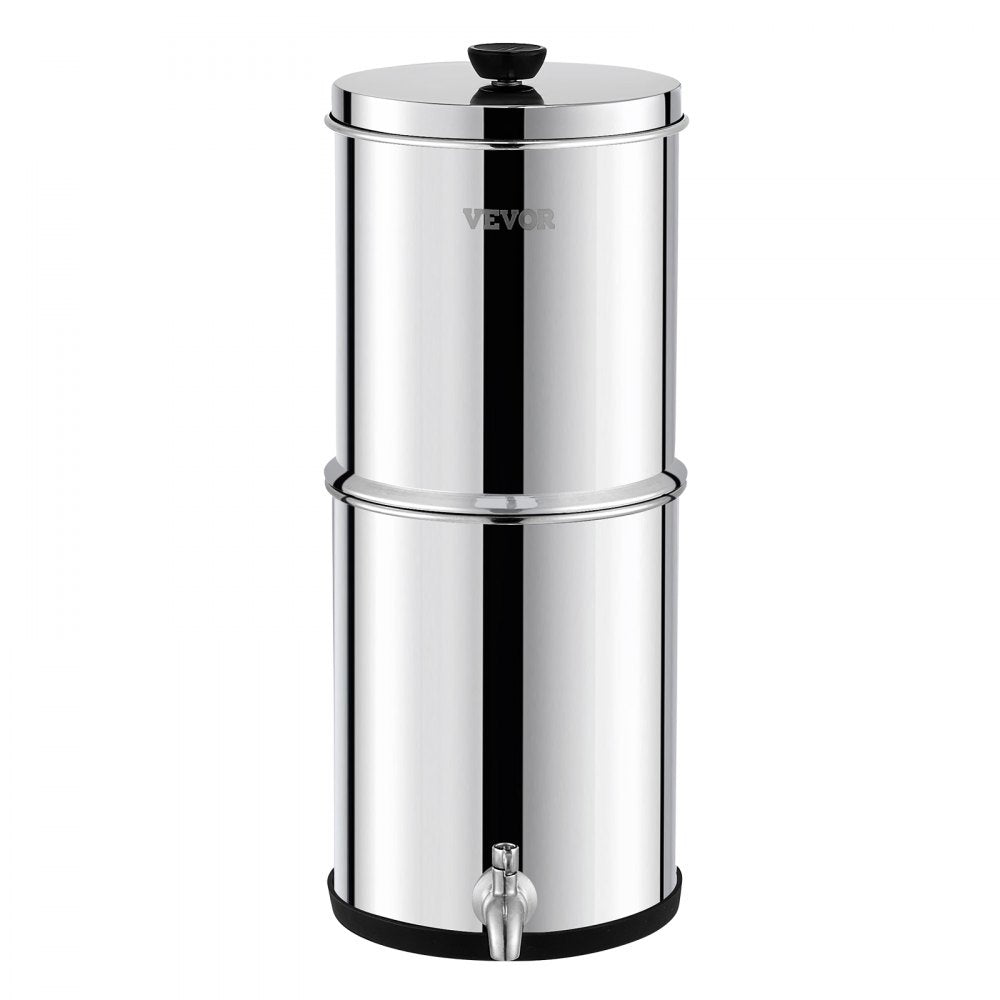 VEVOR Gravity-fed Water Filter System, 2.25G 304 Stainless-Steel Countertop System, Water Filtration System, Reduces Lead and up to 99% of Chlorine, with 2 Carbon Filters & Spigot, for Home Camping RV