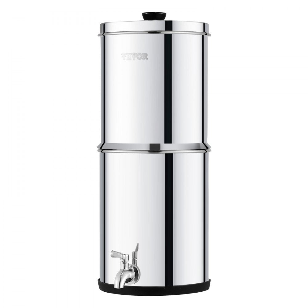 VEVOR Gravity-fed Water Filter System, 2.25G 304 Stainless-Steel Countertop System, Water Filtration System, Reduces Lead and up to 99% of Chlorine, with 2 Carbon Filters & Spigot, for Home Camping RV