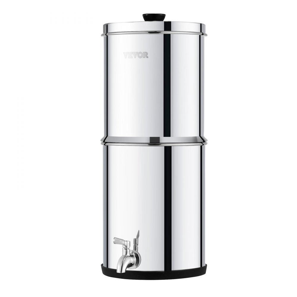VEVOR Gravity-fed Water Filter System, 2.25G 304 Stainless-Steel Countertop System, Water Filtration System, Reduces Lead and up to 99% of Chlorine, with 2 Carbon Filters & Spigot, for Home Camping RV